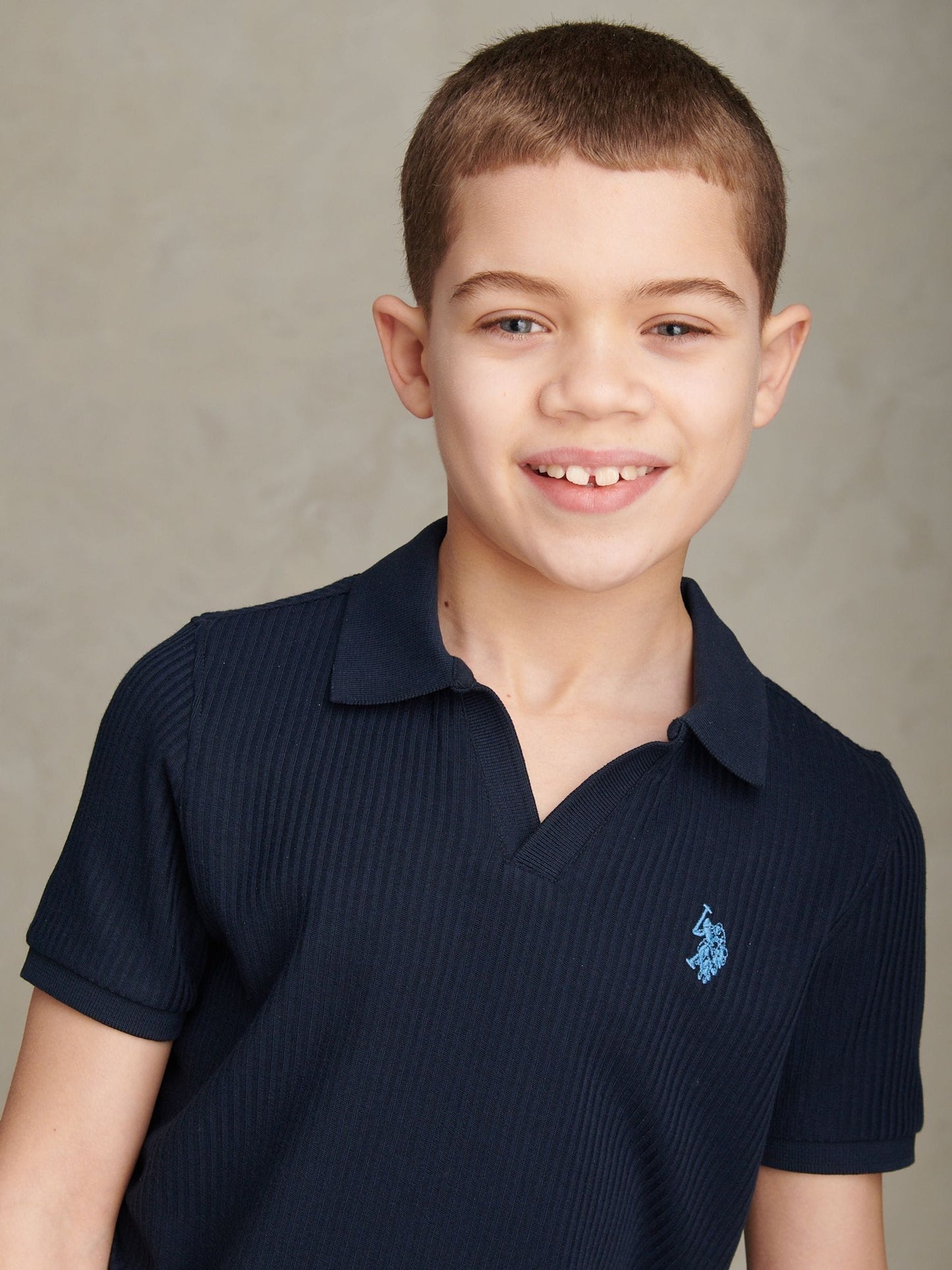 Dsiney Kidz - U.S. Polo Assn Blue Mini Vertical Texture Jersey Knit Open Collar Polo Shirt image 2