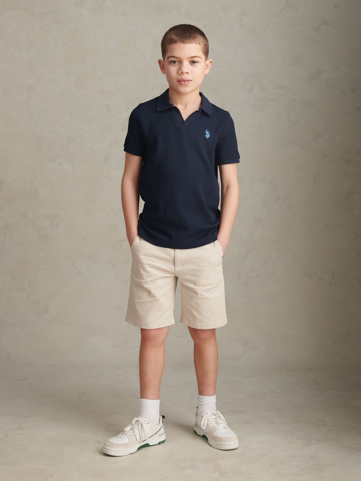 Dsiney Kidz - U.S. Polo Assn Blue Mini Vertical Texture Jersey Knit Open Collar Polo Shirt image 3