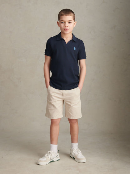 Dsiney Kidz - U.S. Polo Assn Blue Mini Vertical Texture Jersey Knit Open Collar Polo Shirt image 3