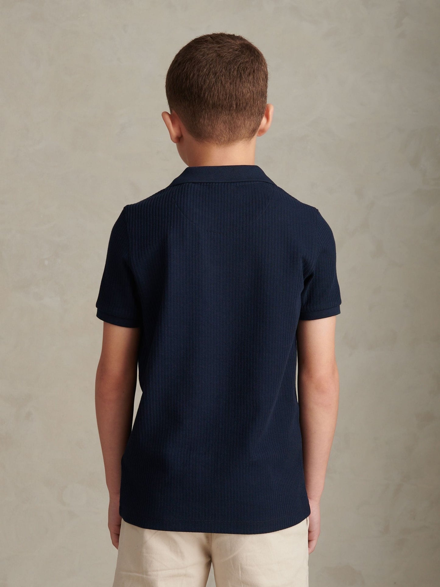 Dsiney Kidz - U.S. Polo Assn Blue Mini Vertical Texture Jersey Knit Open Collar Polo Shirt image 4