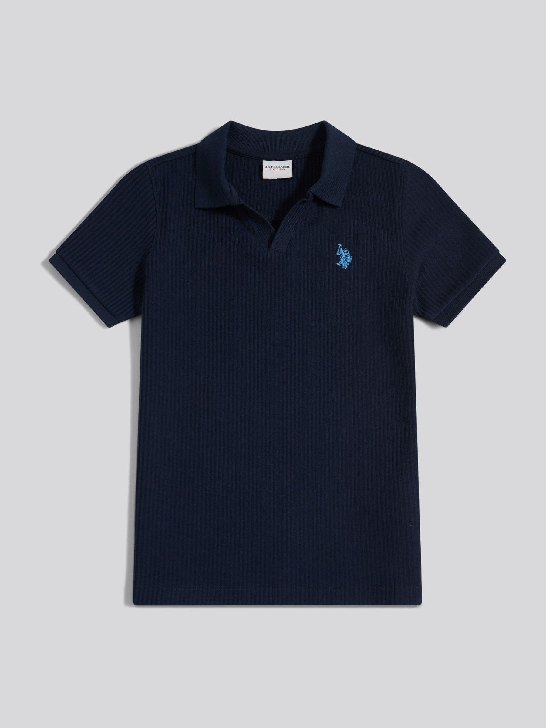 Dsiney Kidz - U.S. Polo Assn Blue Mini Vertical Texture Jersey Knit Open Collar Polo Shirt image 6