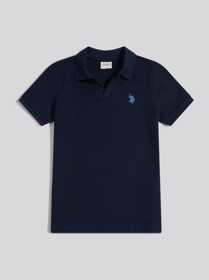 Dsiney Kidz - U.S. Polo Assn Blue Mini Vertical Texture Jersey Knit Open Collar Polo Shirt image 6
