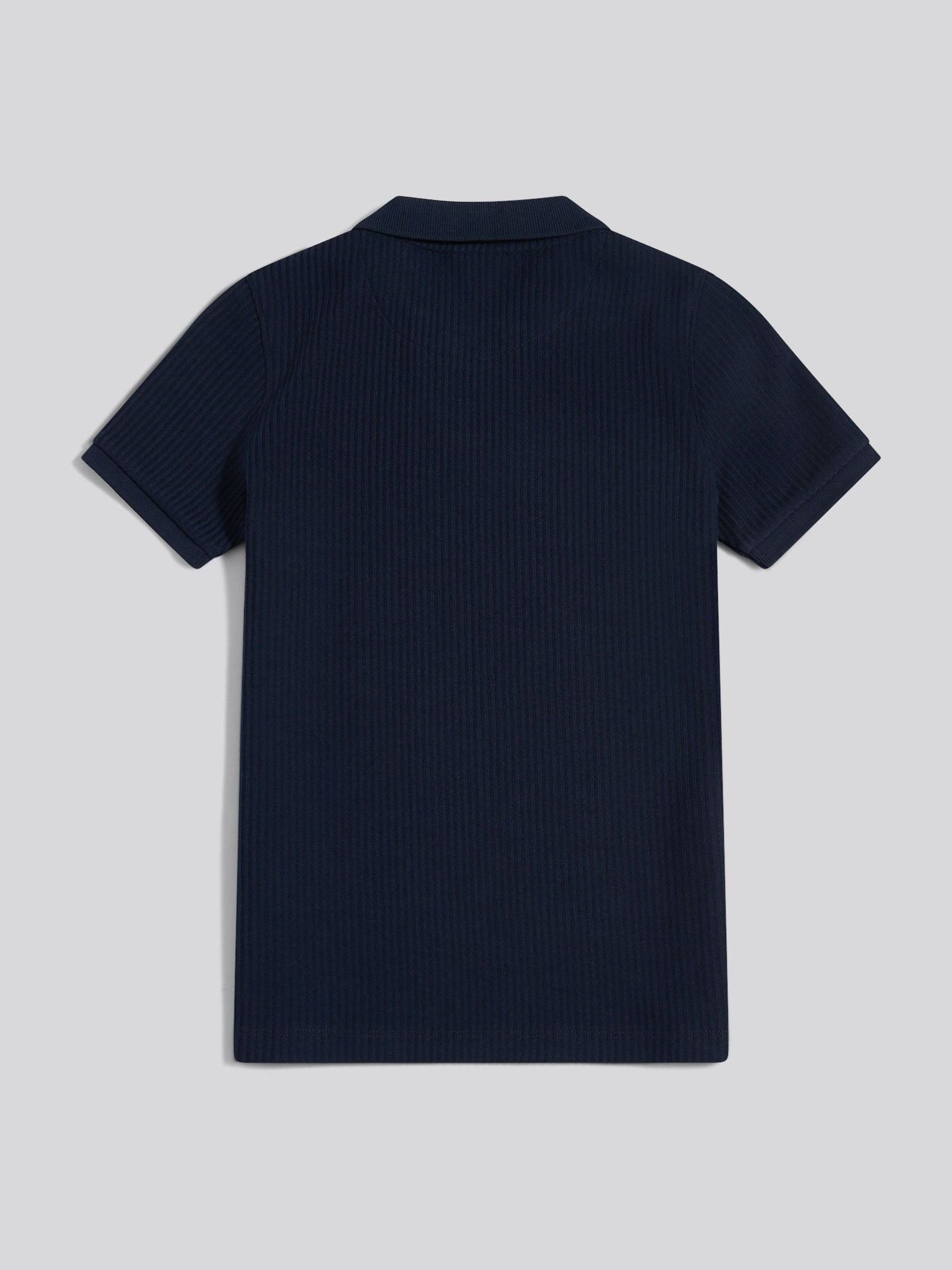 Dsiney Kidz - U.S. Polo Assn Blue Mini Vertical Texture Jersey Knit Open Collar Polo Shirt image 7