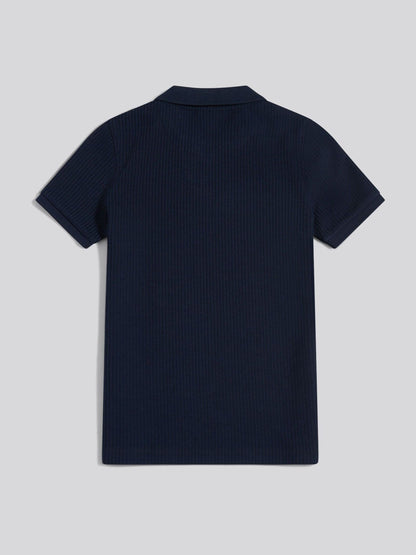 Dsiney Kidz - U.S. Polo Assn Blue Mini Vertical Texture Jersey Knit Open Collar Polo Shirt image 7
