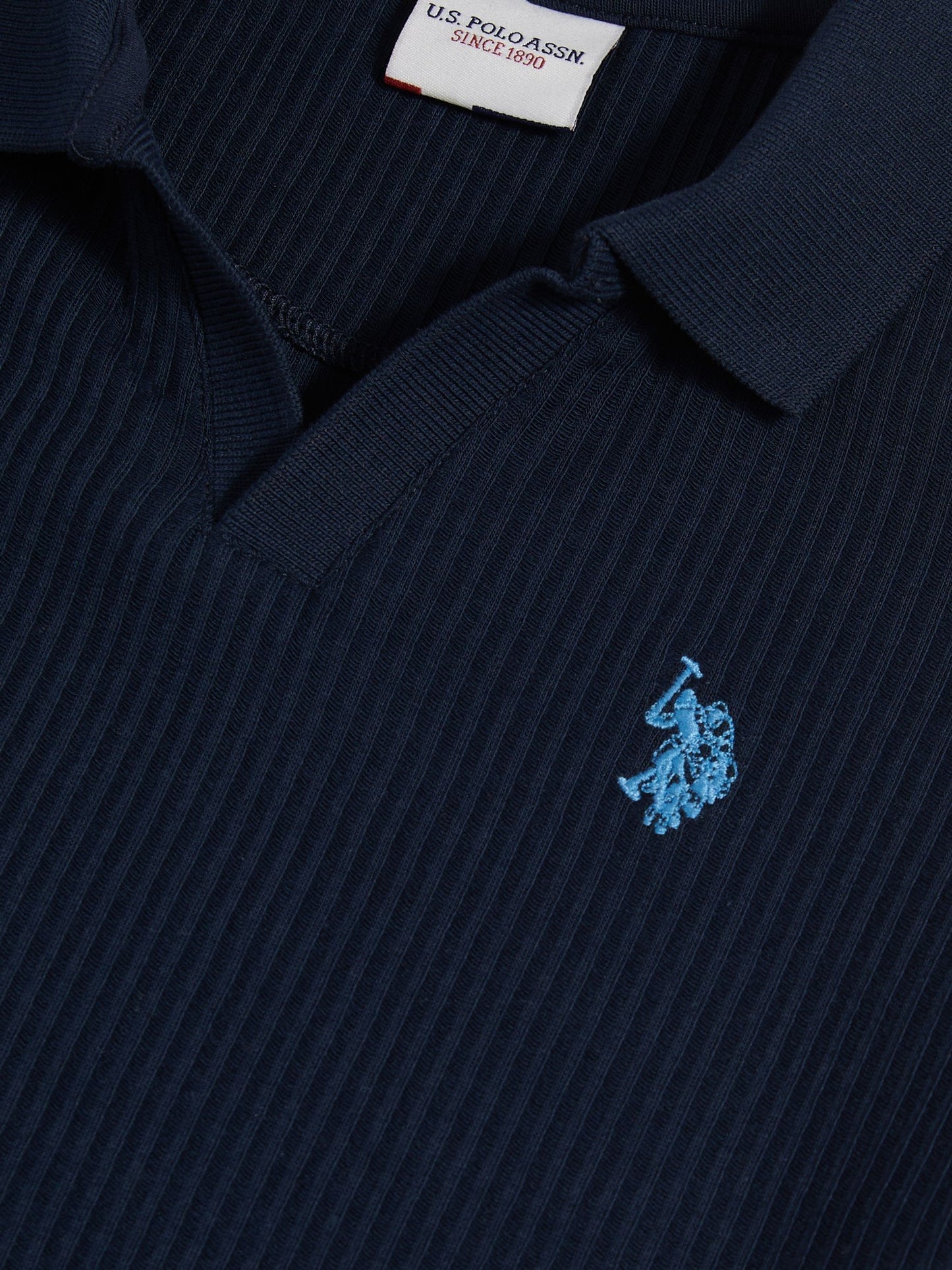 Dsiney Kidz - U.S. Polo Assn Blue Mini Vertical Texture Jersey Knit Open Collar Polo Shirt image 8