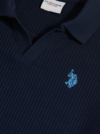 Dsiney Kidz - U.S. Polo Assn Blue Mini Vertical Texture Jersey Knit Open Collar Polo Shirt image 8