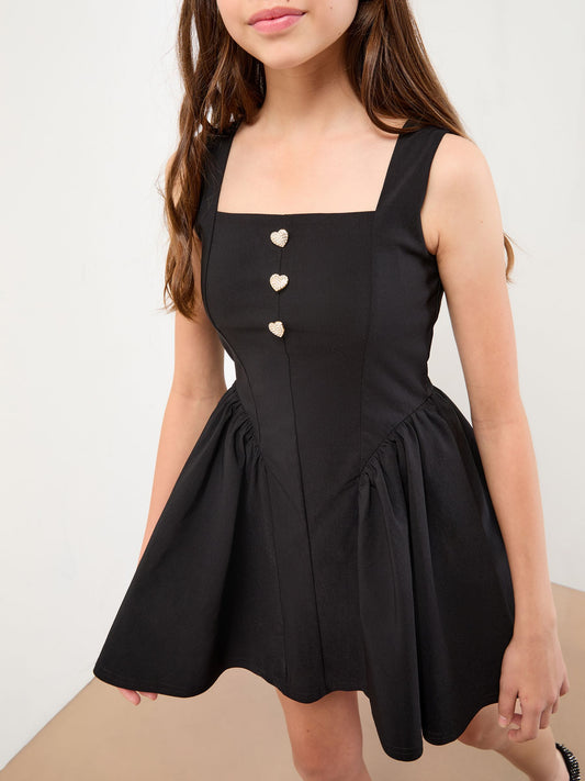 Dsiney Kidz - Lipsy Black Diamante Heart Button Skater Dress (7-15yrs) image 2