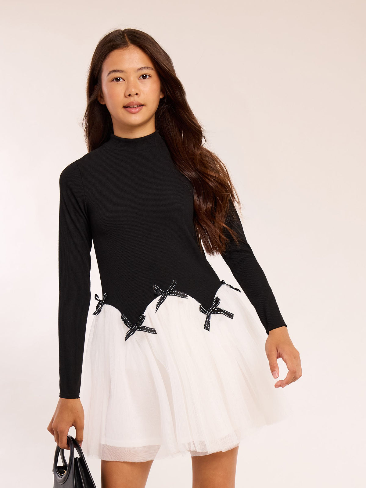 Lipsy Black/White 2-in-1 Tulle Jersey Rib Dress (5-14yrs) - image 1