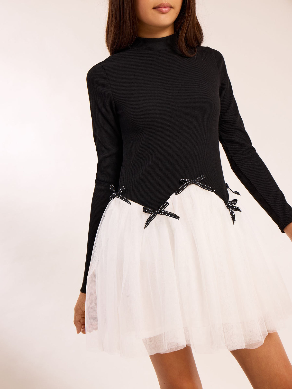 Lipsy Black/White 2-in-1 Tulle Jersey Rib Dress (5-14yrs) - image 2