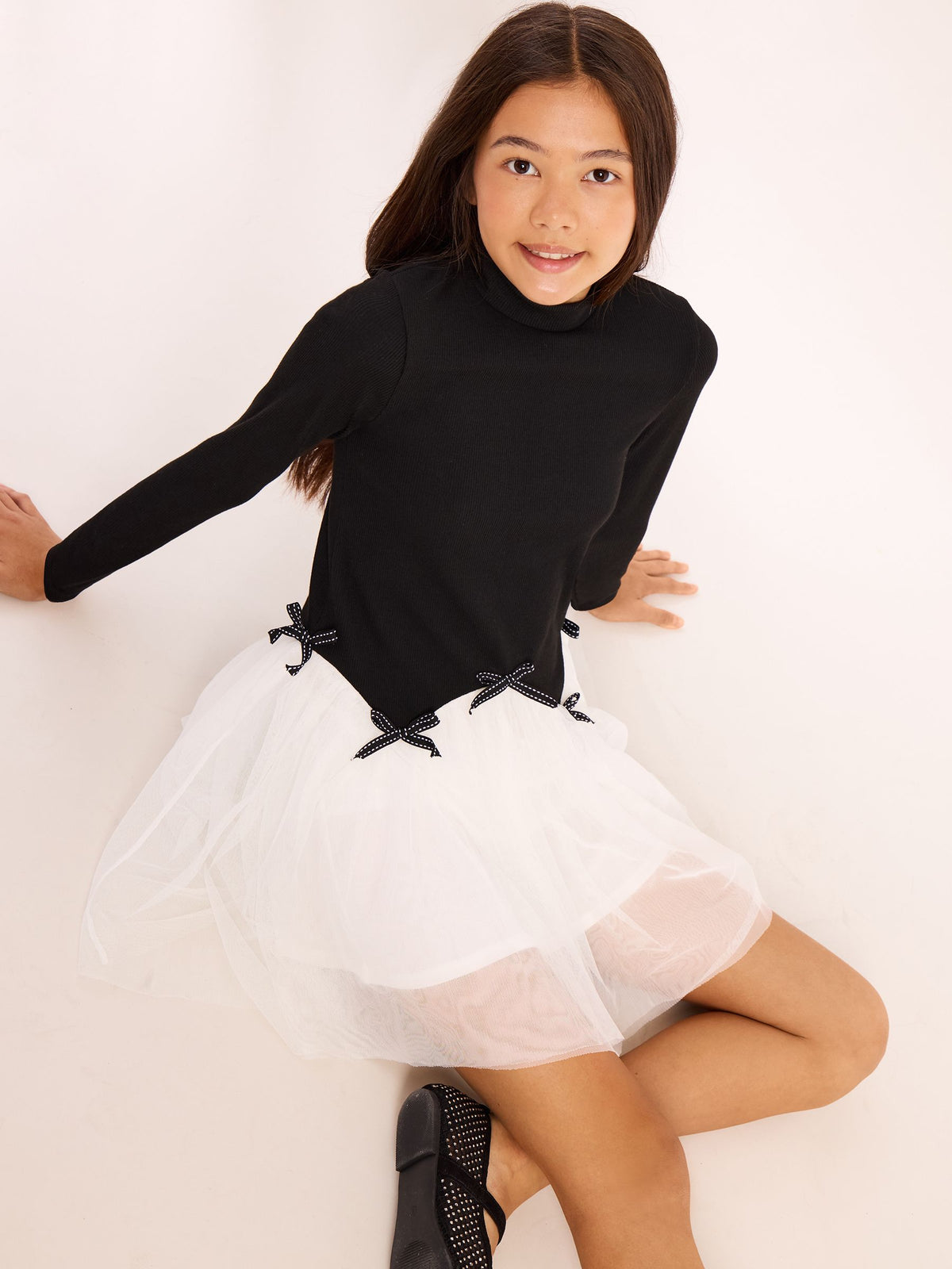 Lipsy Black/White 2-in-1 Tulle Jersey Rib Dress (5-14yrs) - image 4