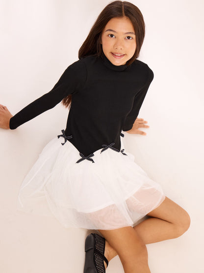 Lipsy Black/White 2-in-1 Tulle Jersey Rib Dress (5-14yrs) - image 4