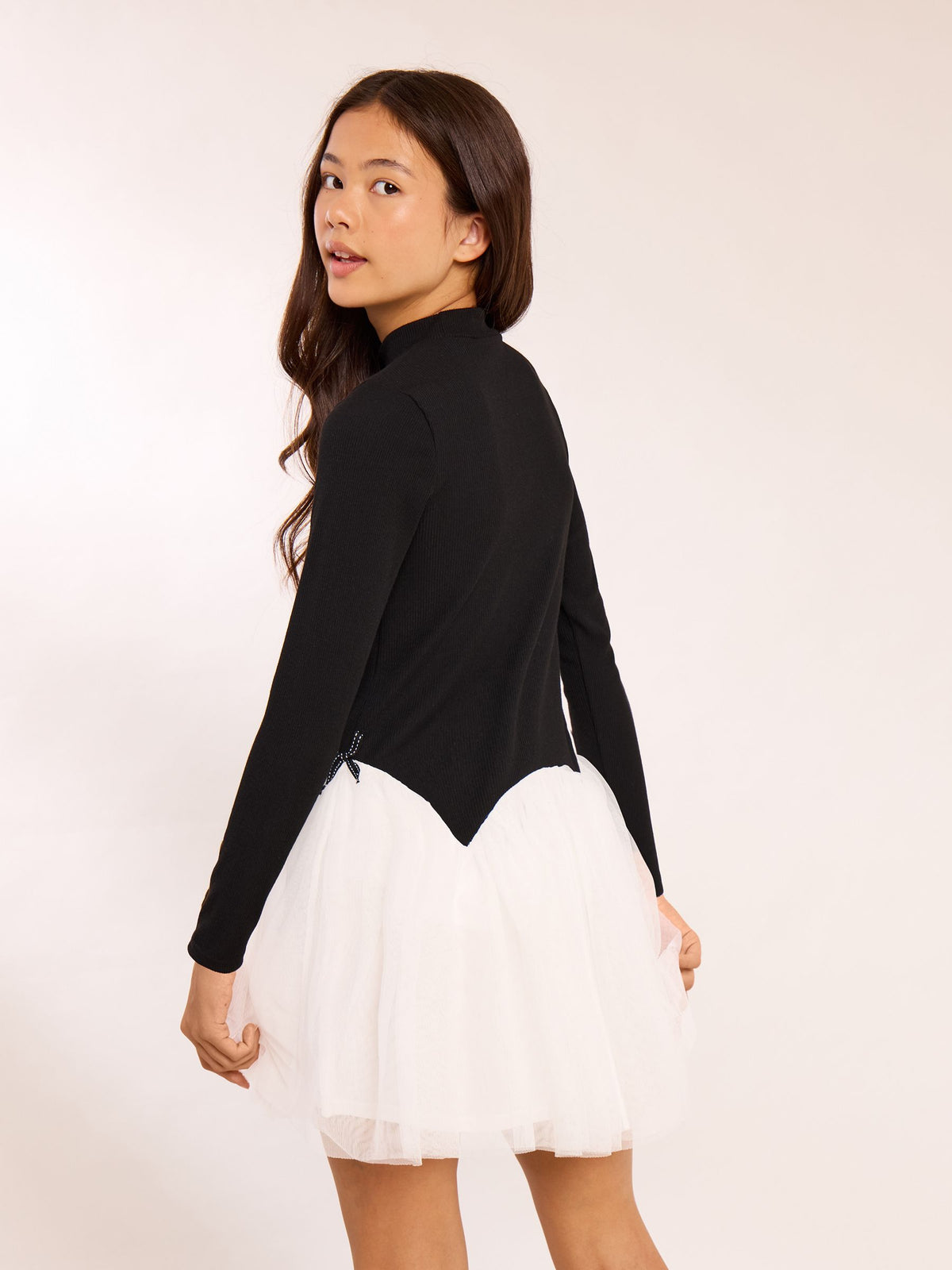 Lipsy Black/White 2-in-1 Tulle Jersey Rib Dress (5-14yrs) - image 5