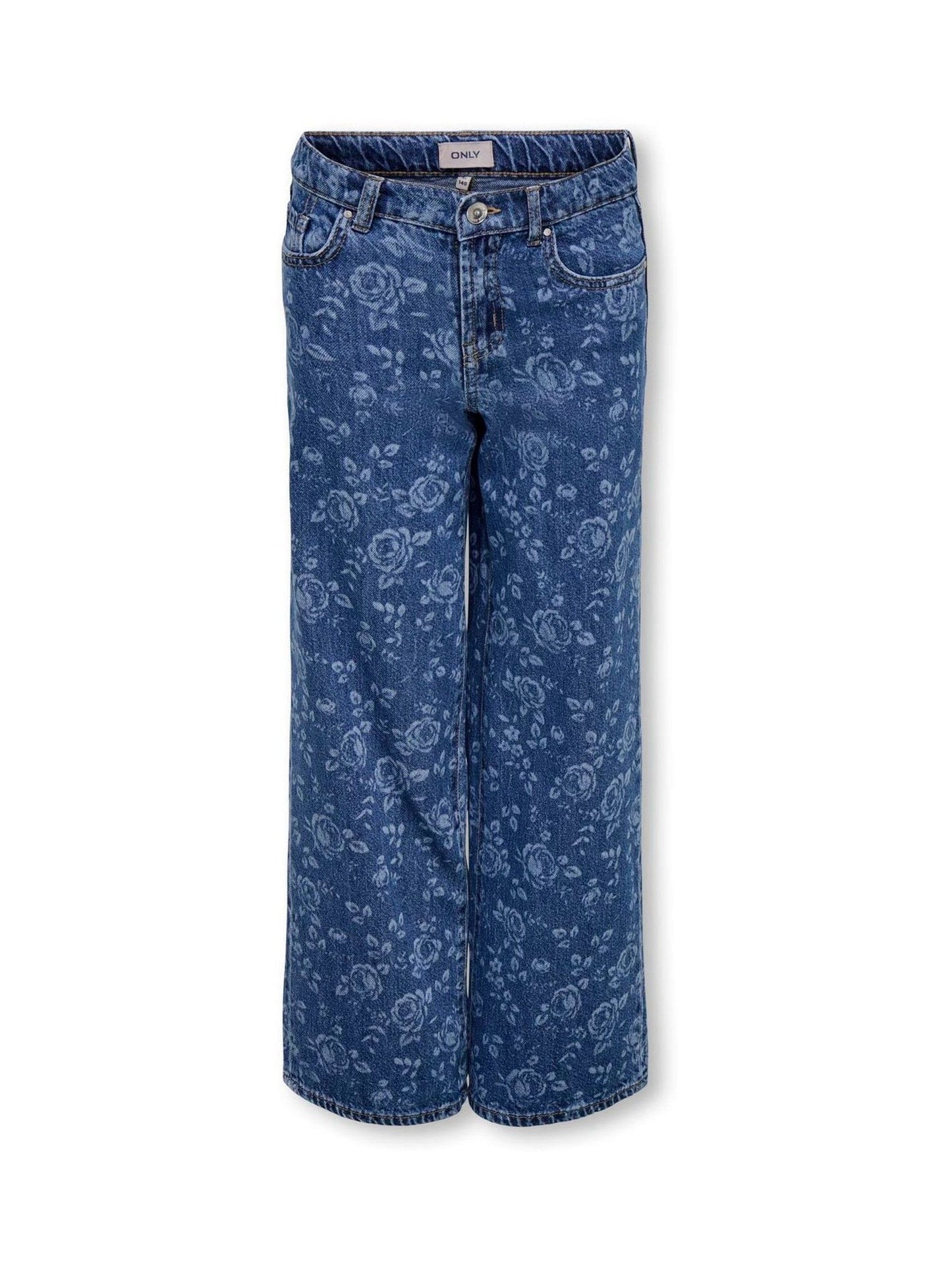 Dsiney Kidz - ONLY KIDS Blue High Waist Wide Leg Rose Print Jeans image 1