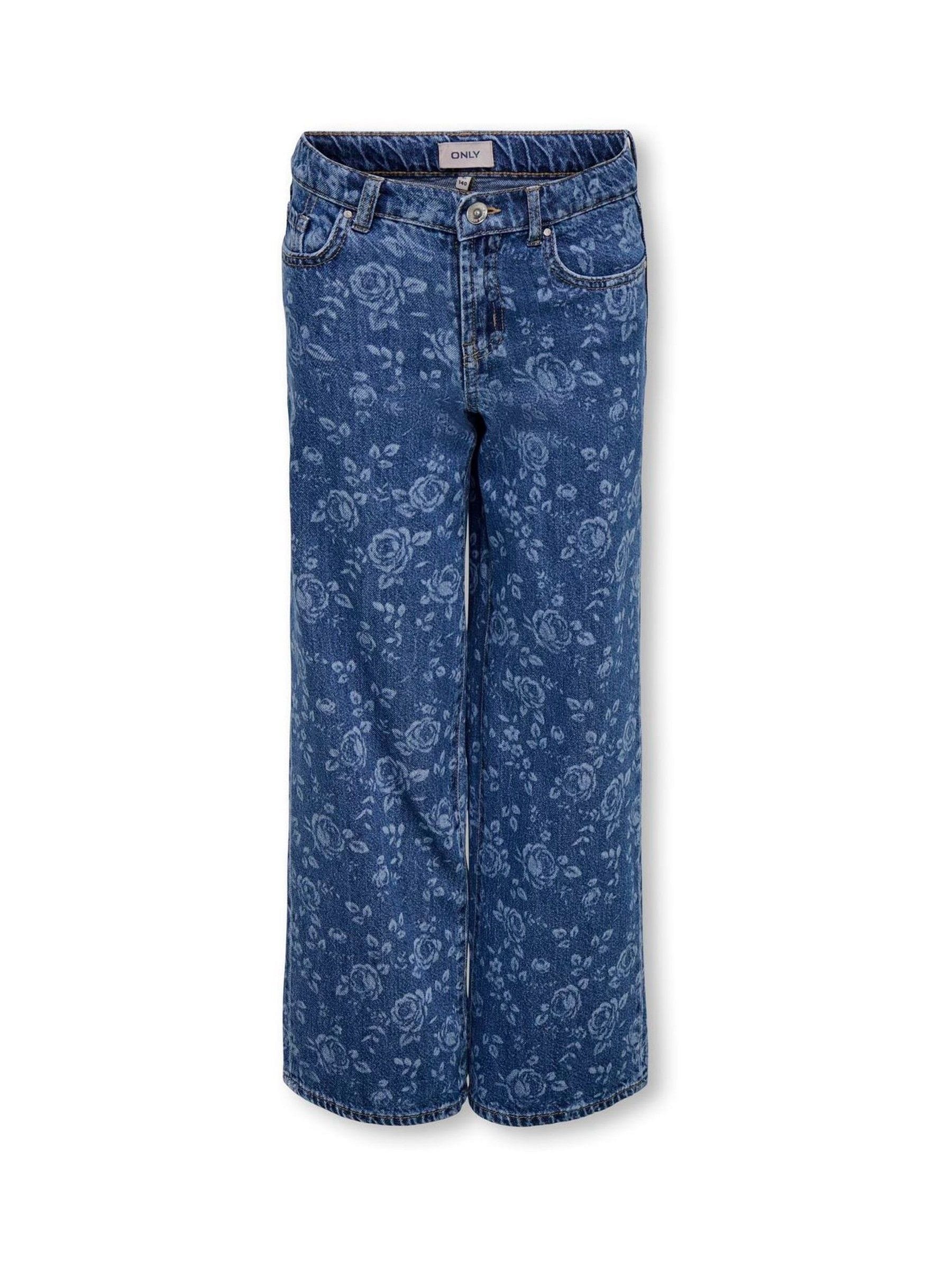 Dsiney Kidz - ONLY KIDS Blue High Waist Wide Leg Rose Print Jeans image 1