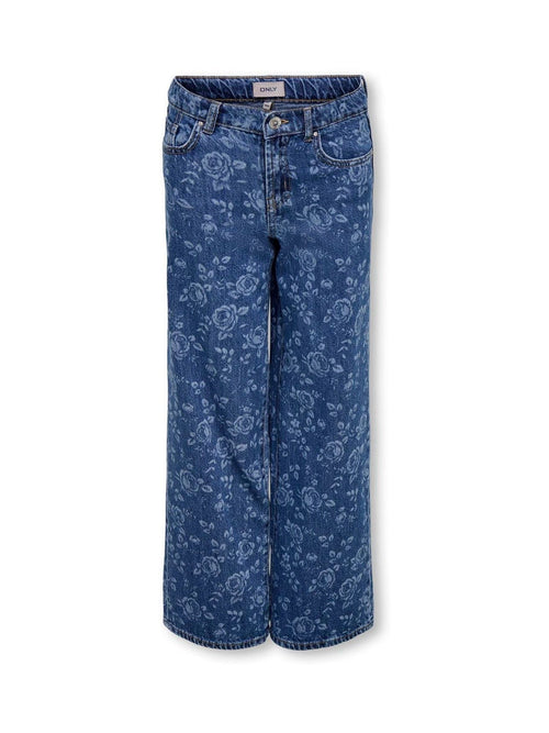 Dsiney Kidz - ONLY KIDS Blue High Waist Wide Leg Rose Print Jeans image 1