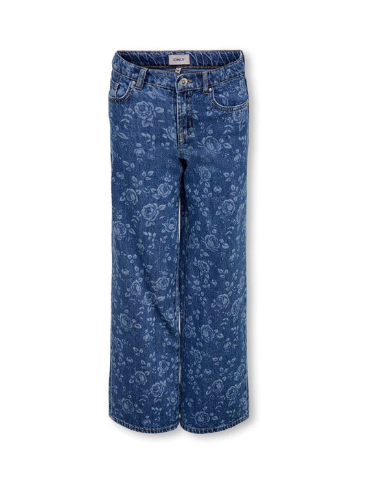 Dsiney Kidz - ONLY KIDS Blue High Waist Wide Leg Rose Print Jeans image 1