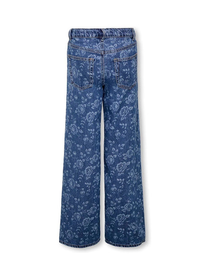 Dsiney Kidz - ONLY KIDS Blue High Waist Wide Leg Rose Print Jeans image 2