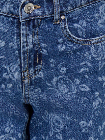 Dsiney Kidz - ONLY KIDS Blue High Waist Wide Leg Rose Print Jeans image 3
