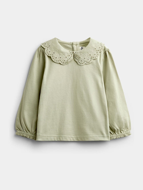 Dsiney Kidz - JoJo Maman Bébé Sage Green Broderie Collar Top image 1