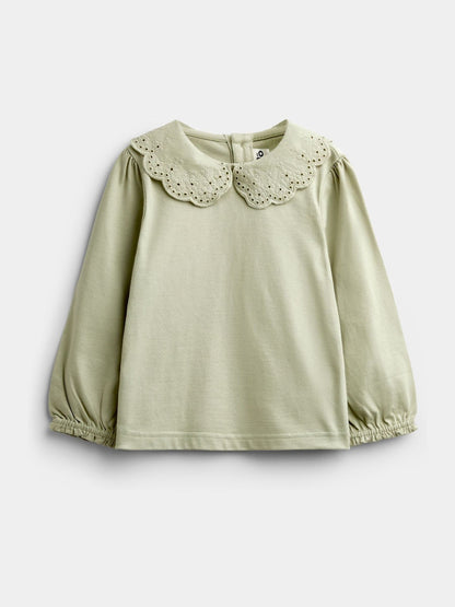 Dsiney Kidz - JoJo Maman Bébé Sage Green Broderie Collar Top image 1
