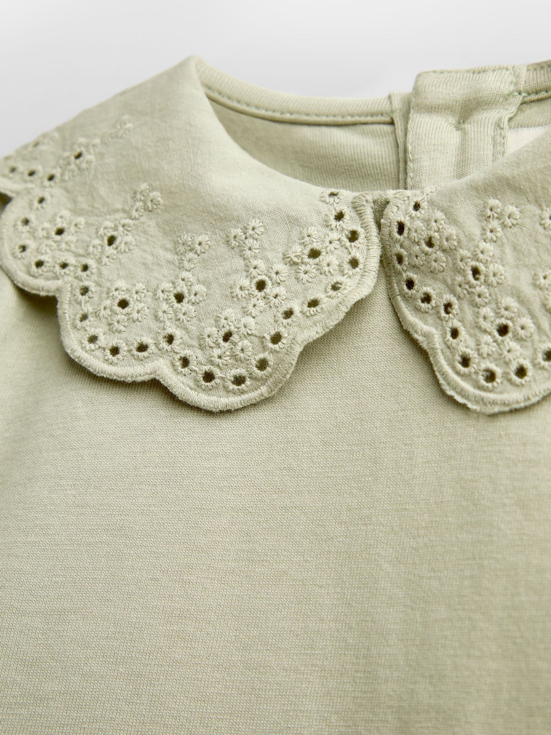 Dsiney Kidz - JoJo Maman Bébé Sage Green Broderie Collar Top image 3