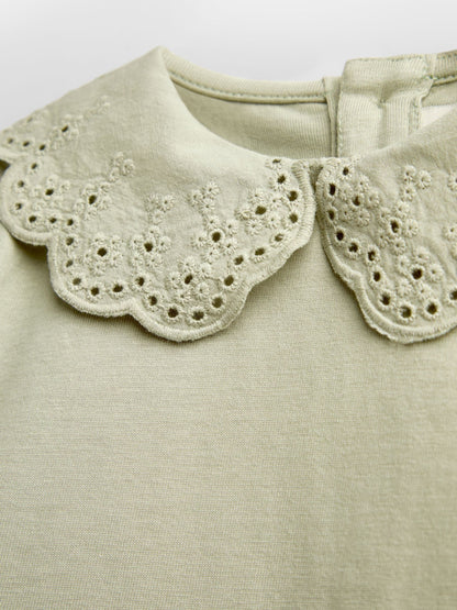 Dsiney Kidz - JoJo Maman Bébé Sage Green Broderie Collar Top image 3