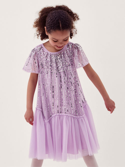 Dsiney Kidz - Monsoon Purple Elena Short Sleeve Sequin Party Dress image 1
