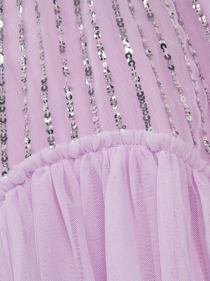 Monsoon Purple Elena Short Sleeve Sequin Party Dress image 4