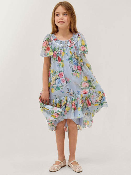 Dsiney Kidz - Monsoon Blue Lemon Rose Print Party Dress image 1