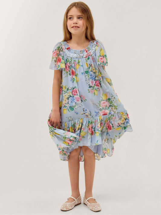 Monsoon Blue Lemon Rose Print Party Dress image 1