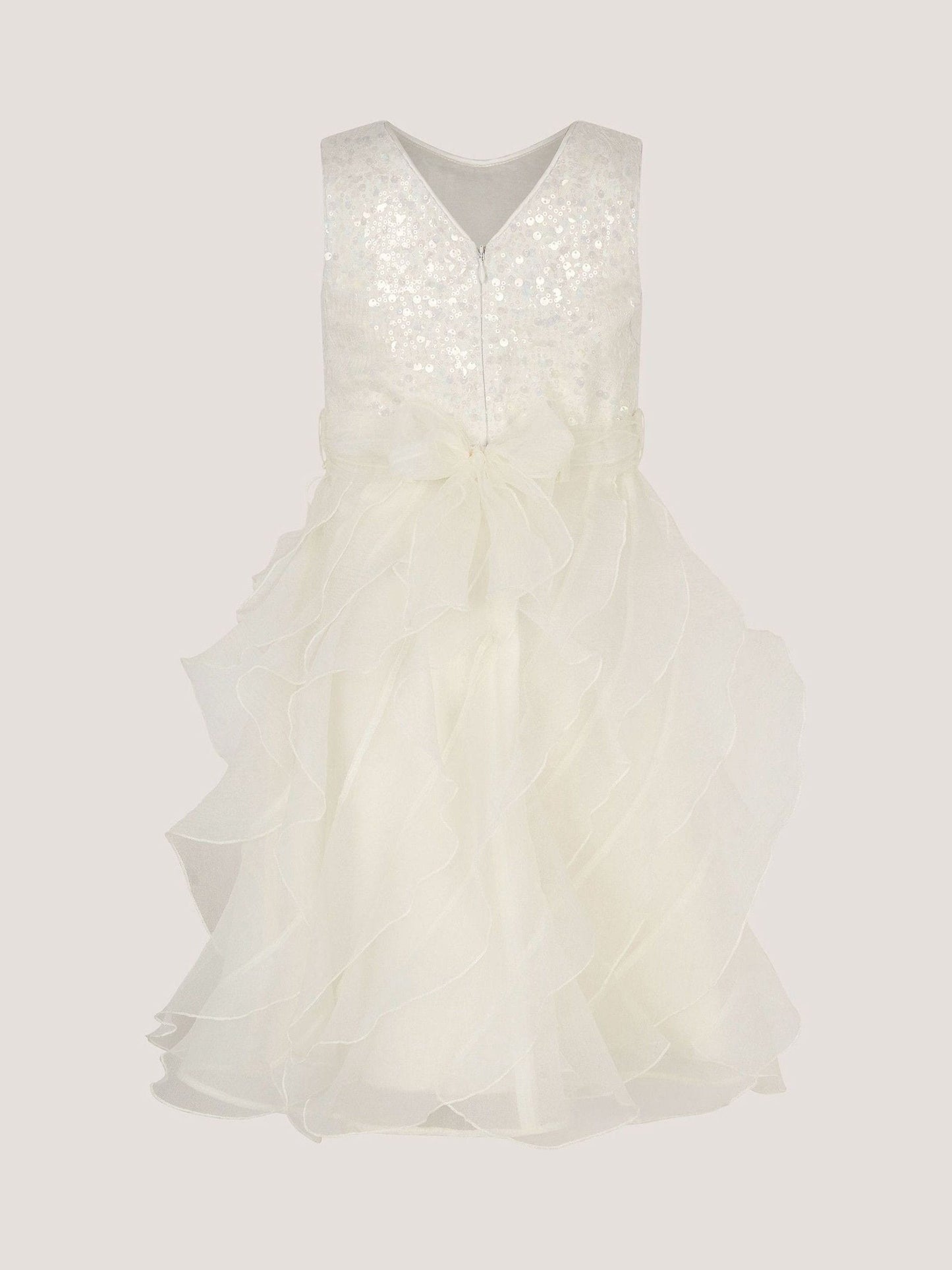 Monsoon White Sequin Embellished Ruffle Party Dress image 1