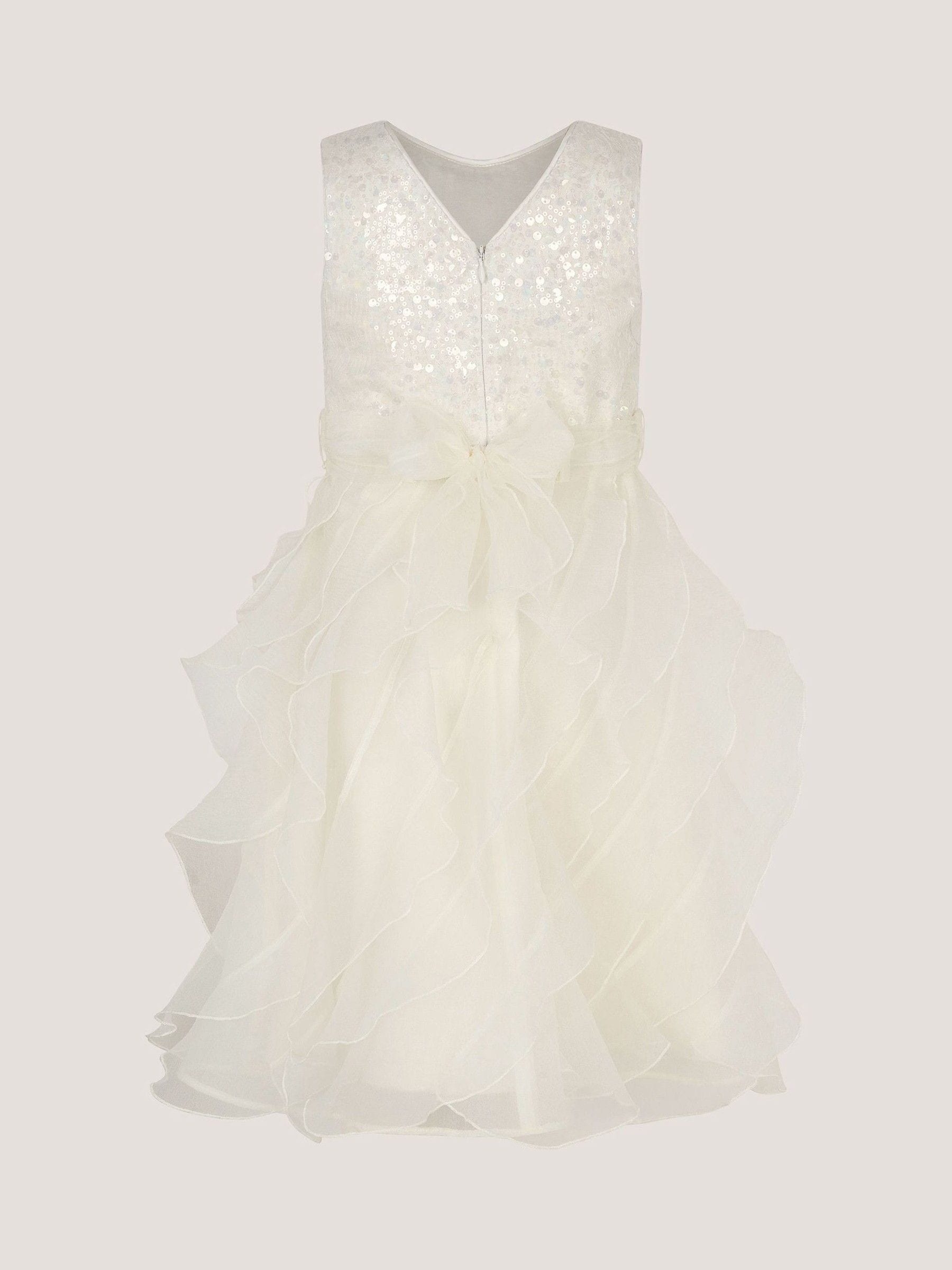 Monsoon White Sequin Embellished Ruffle Party Dress image 1