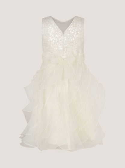 Monsoon White Sequin Embellished Ruffle Party Dress image 1