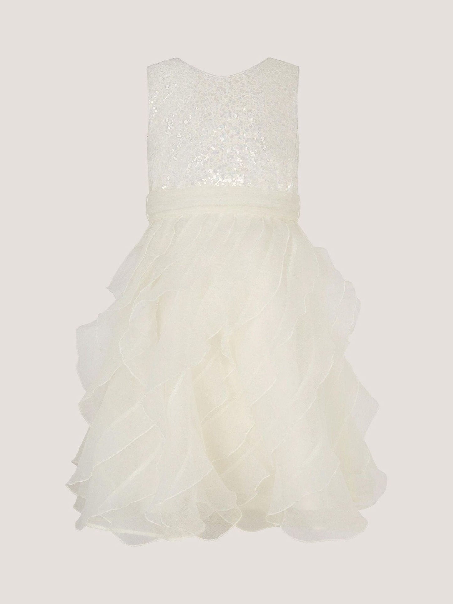 Monsoon White Sequin Embellished Ruffle Party Dress image 2