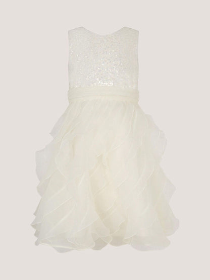Monsoon White Sequin Embellished Ruffle Party Dress image 2
