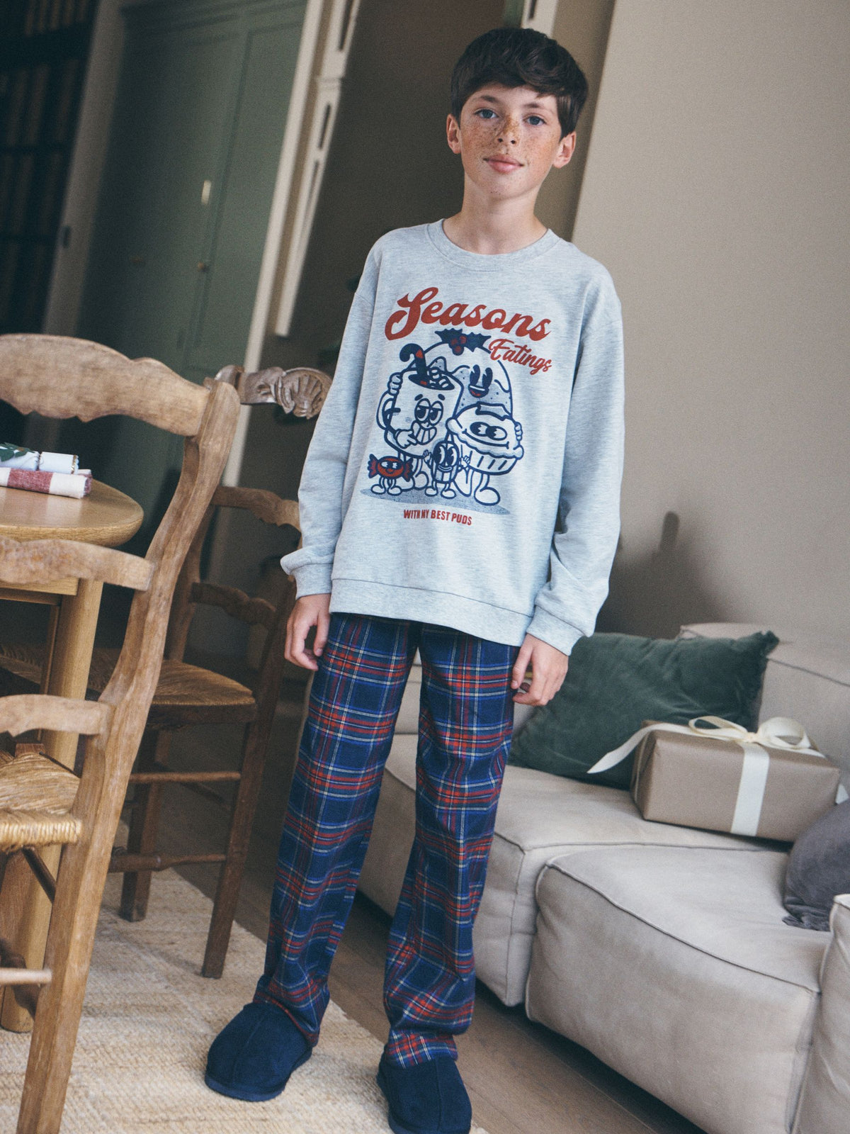 Grey/Navy Seasons Eatings Christmas Pyjamas Set (3-16yrs) - image 1