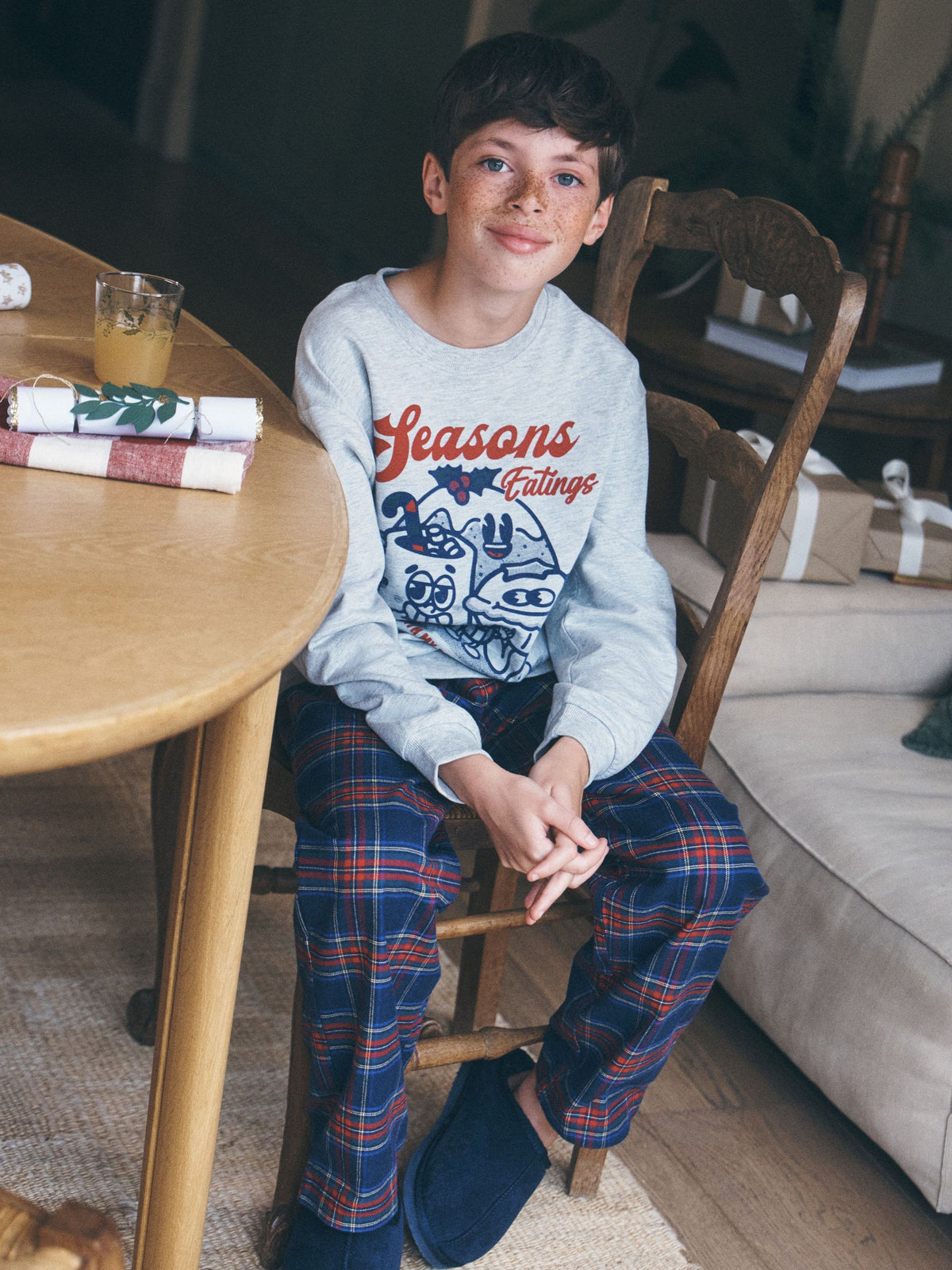 Grey/Navy Seasons Eatings Christmas Pyjamas Set (3-16yrs) - image 3