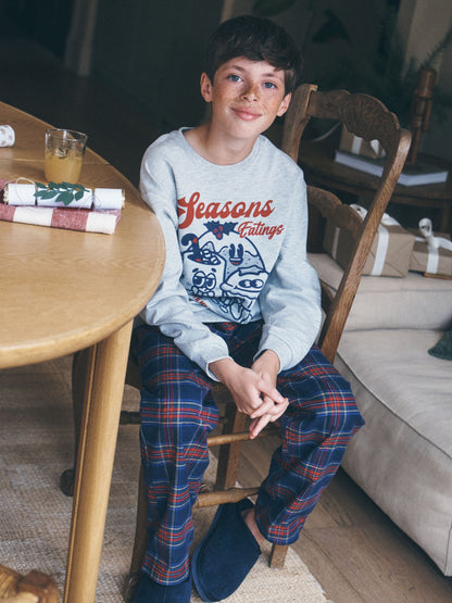Grey/Navy Seasons Eatings Christmas Pyjamas Set (3-16yrs) - image 3