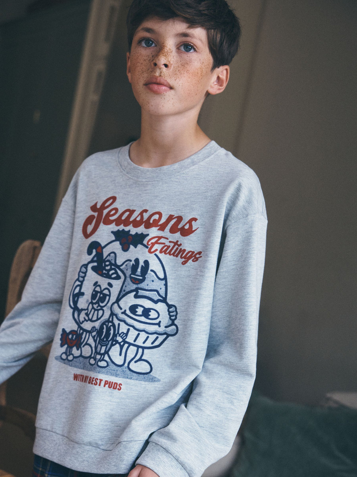 Grey/Navy Seasons Eatings Christmas Pyjamas Set (3-16yrs) - image 5