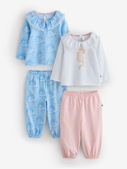 Desmond & Dempsey Kids Pink/Blue Collared Long Sleeve Pyjamas Set 2 Pack - image 2