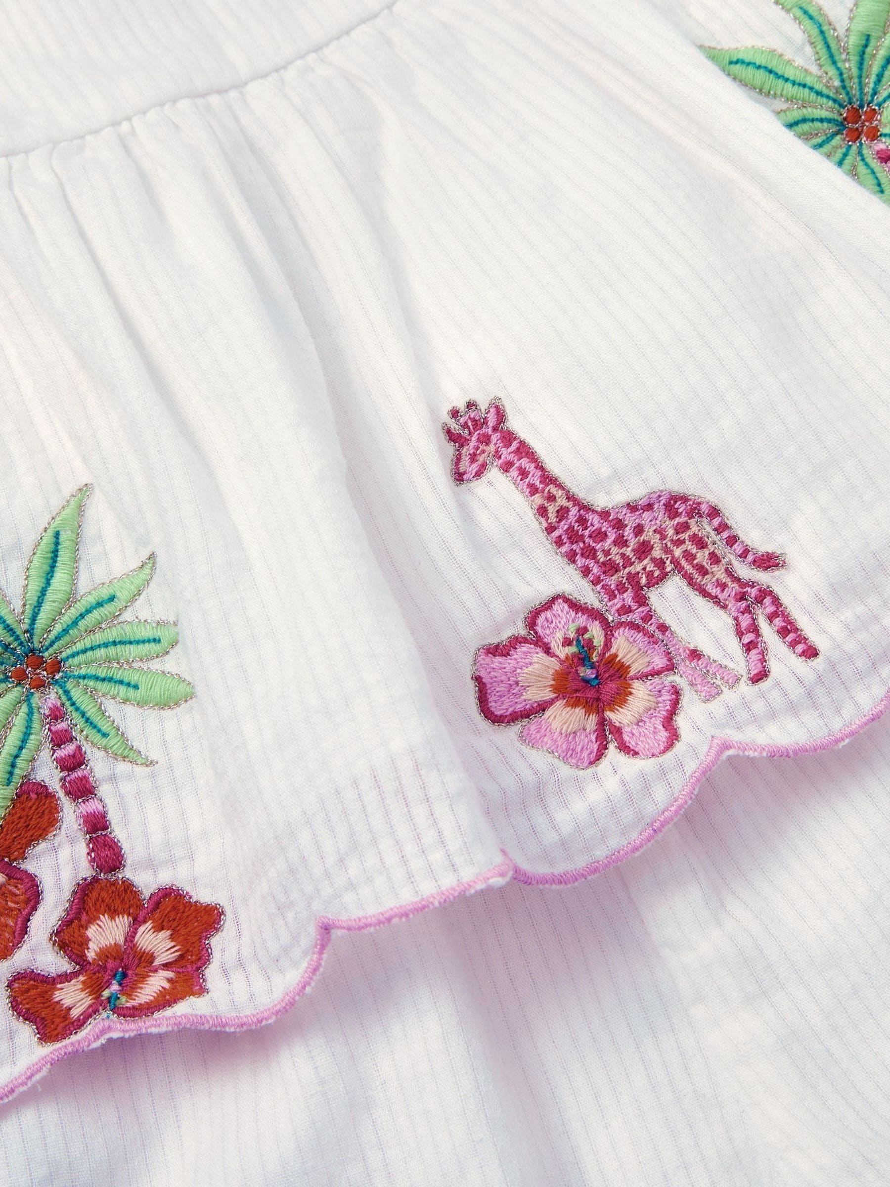 Monsoon Cream Baby Giraffe Embroidered Top & Shorts Set image 2