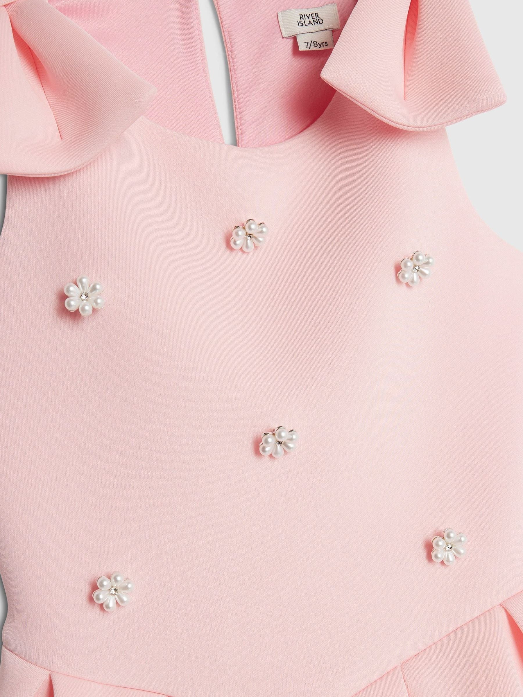 River Island Pink Pearl Embroderied Scuba Dress image 3