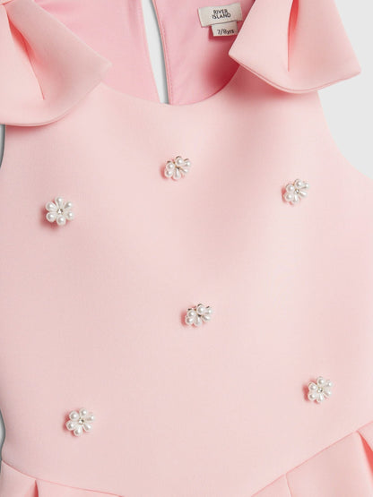 River Island Pink Pearl Embroderied Scuba Dress image 3