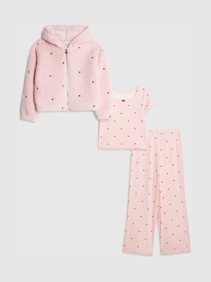 River Island Pink Heart Pyjamas & Hoodie Set
