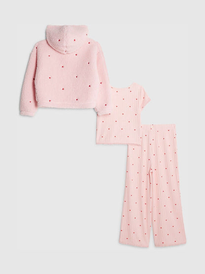 River Island Pink Heart Pyjamas & Hoodie Set