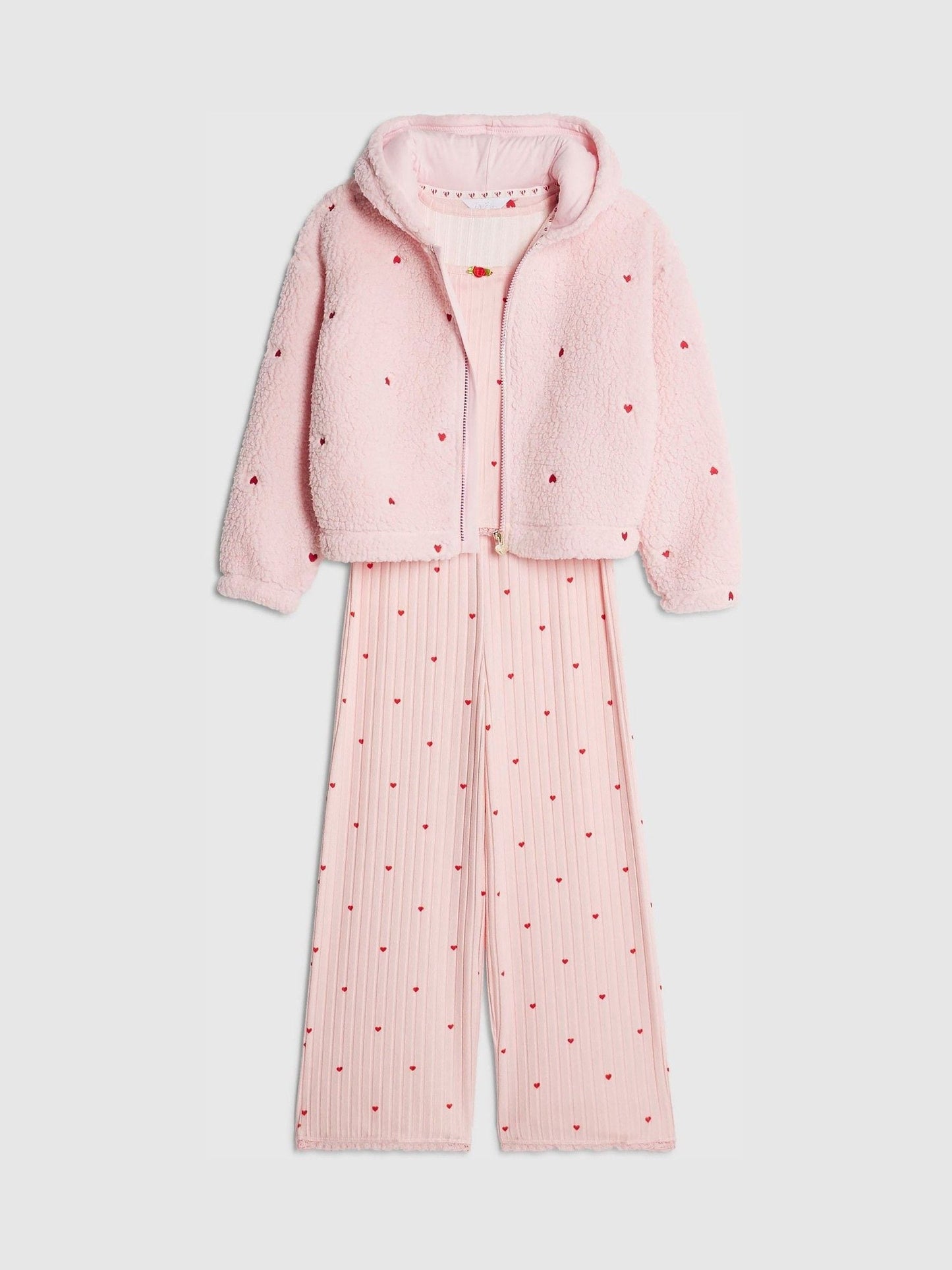 River Island Pink Heart Pyjamas & Hoodie Set