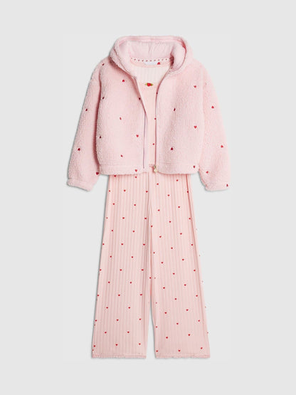 River Island Pink Heart Pyjamas & Hoodie Set