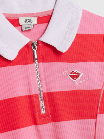 River Island Pink Rugby Stripe Polo Dress image 3