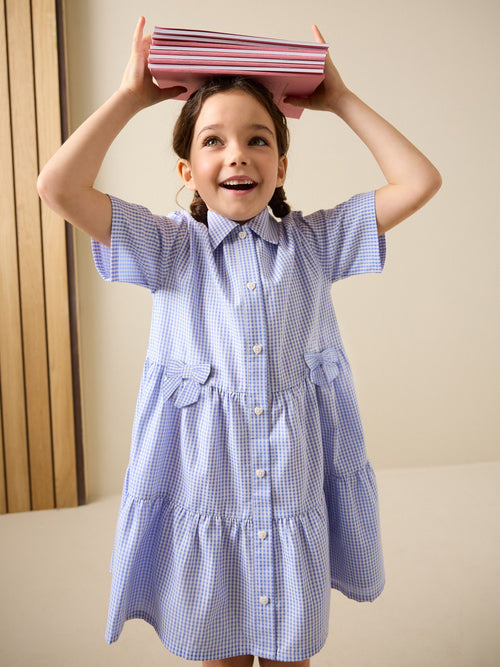 Dsiney Kidz - Blue Cotton Rich Utility Bow Gingham School Dress (3-14yrs) image 1