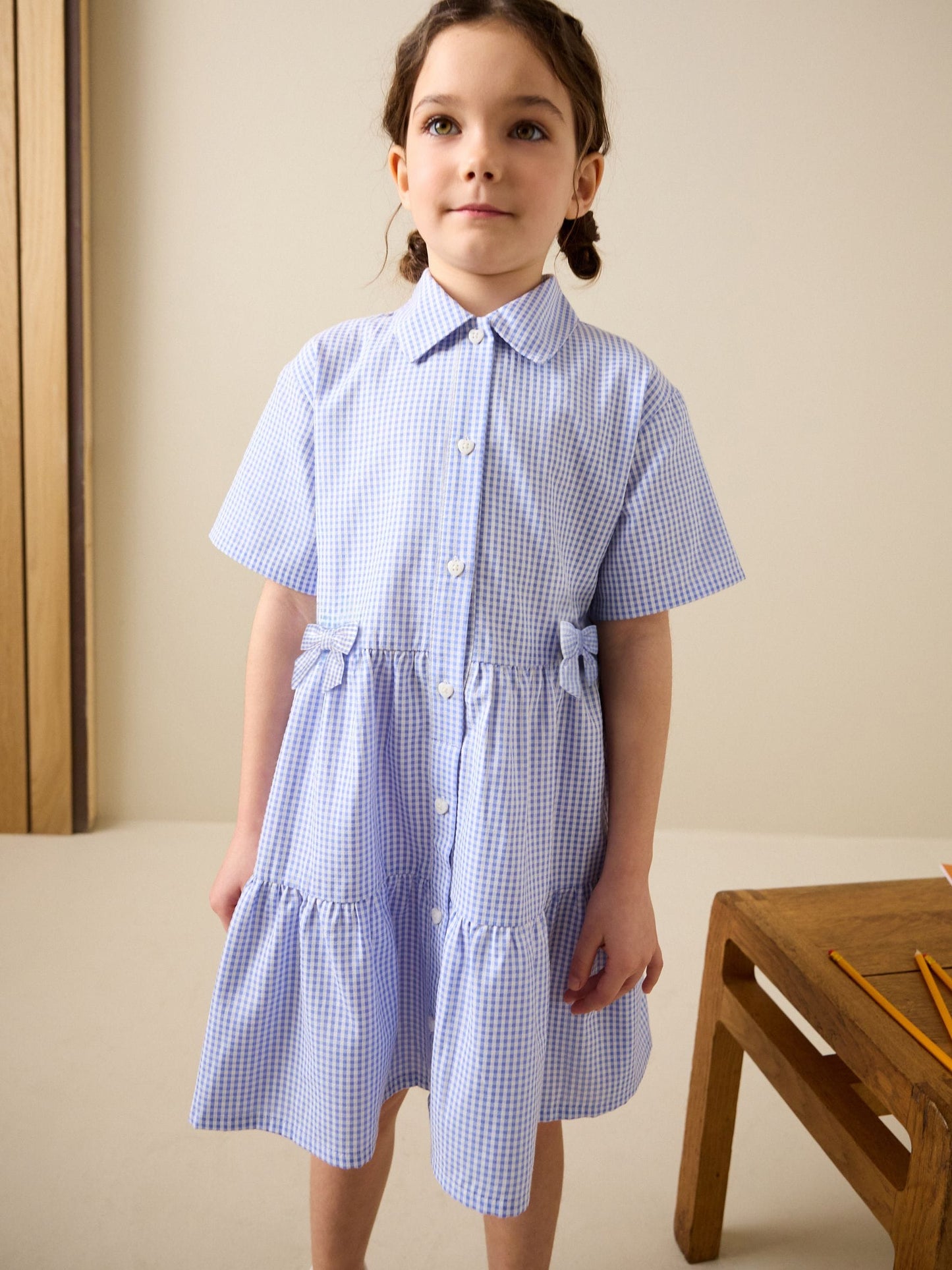 Blue Cotton Rich Utility Bow Gingham School Dress (3-14yrs) image 4
